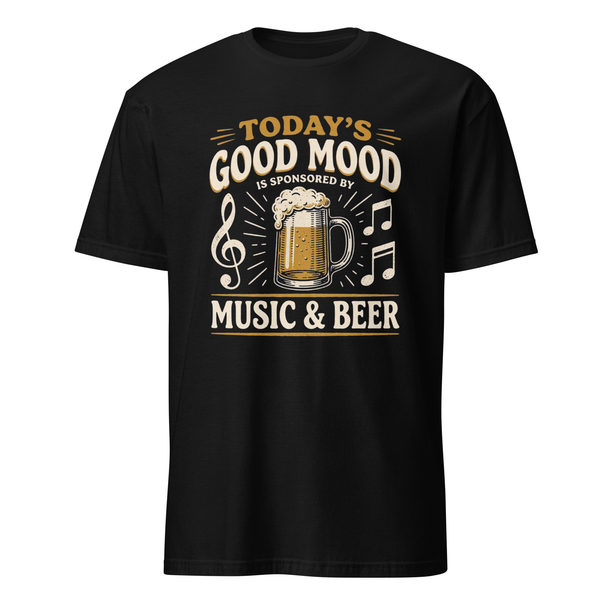 Music and beer graphic t-shirt with treble clef and beer mug design