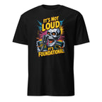 Black t-shirt with screaming skull, microphone, and guitar amp classic rock graphic design