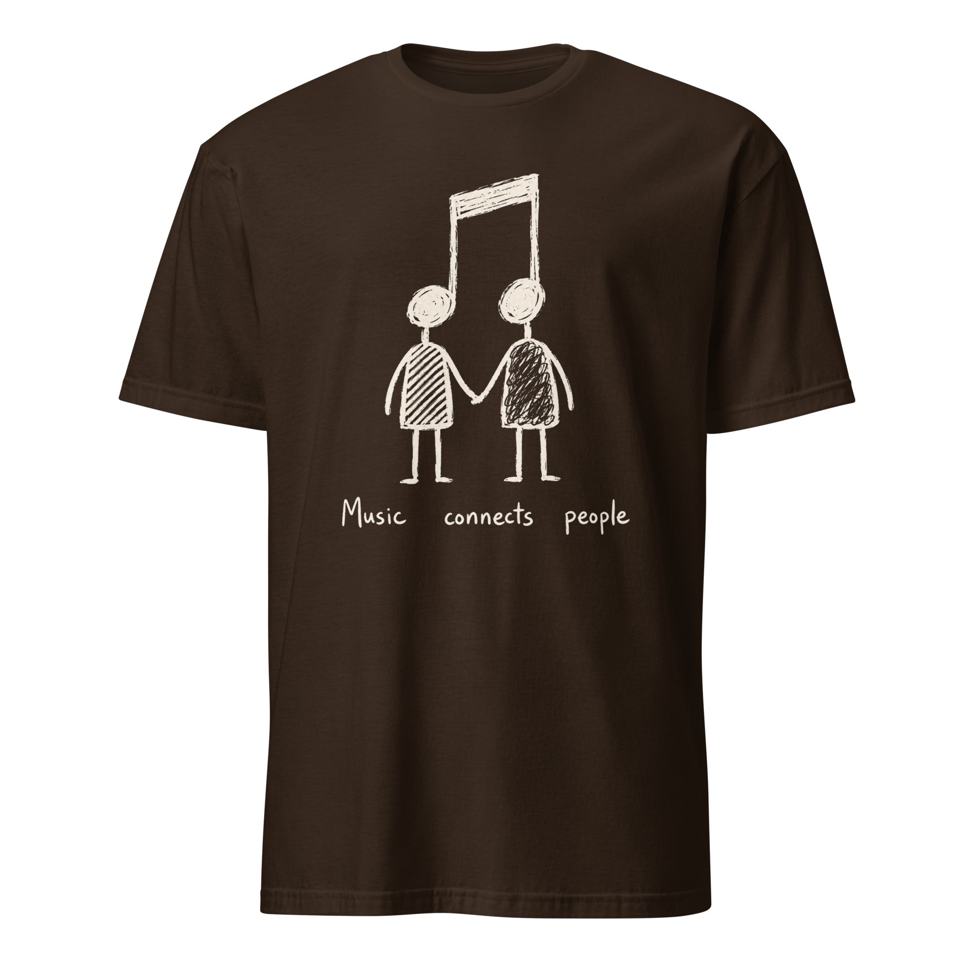  t-shirt with music note and couple holding hands, "Music Connects People" graphic design