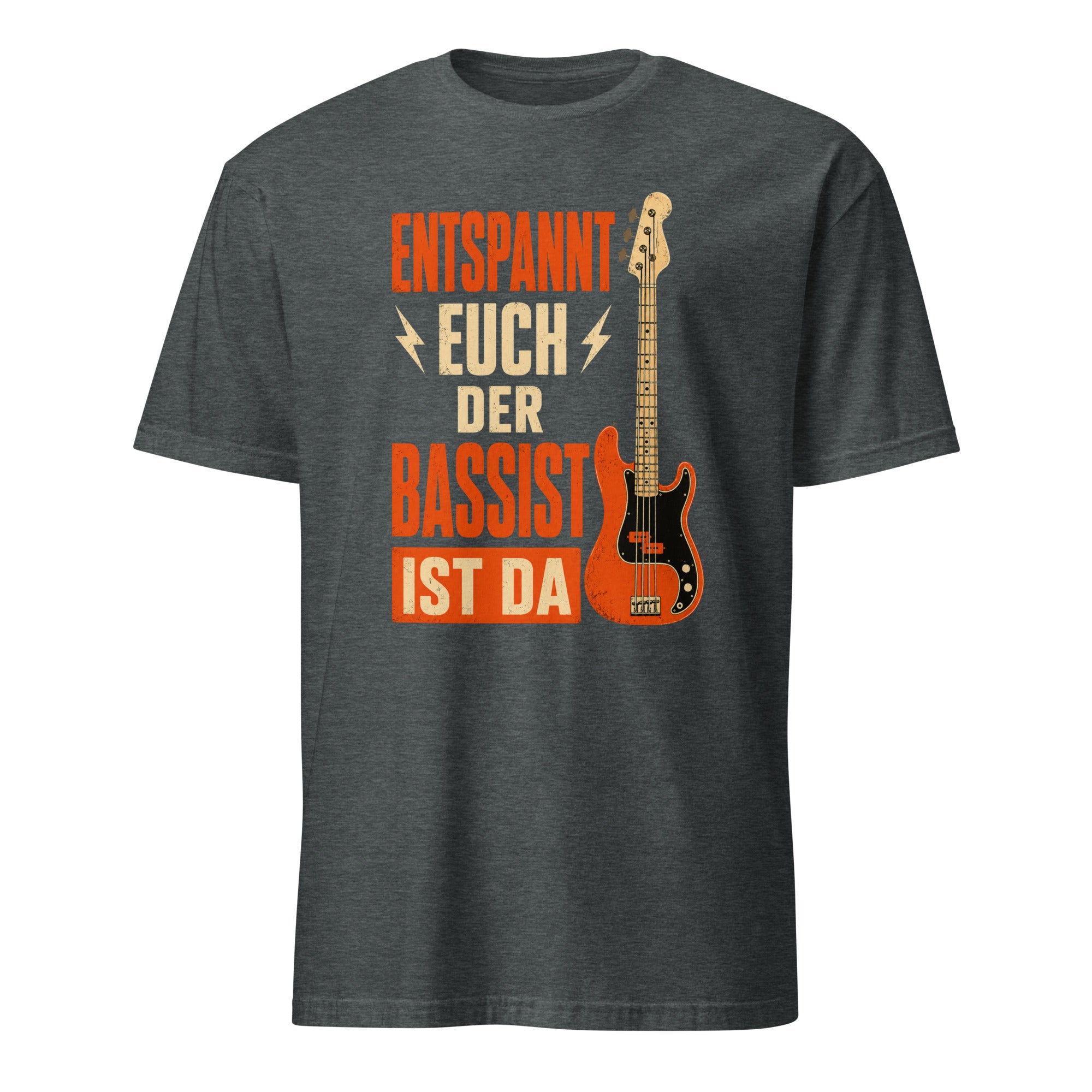 "Bassist T-Shirt mit Retro Humor Design und Bass-Gitarre Illustration in Orange"
