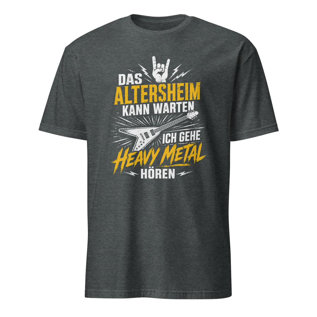Heavy Metal T-Shirt mit Gitarre, Blitze und lustigem Text, Vintage Rock Design
