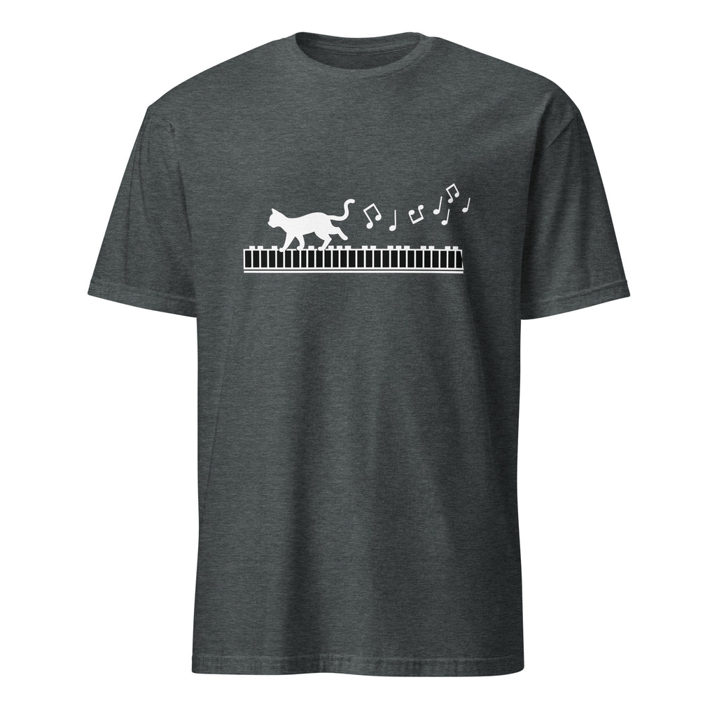  with white cat walking on piano keys music notes design
