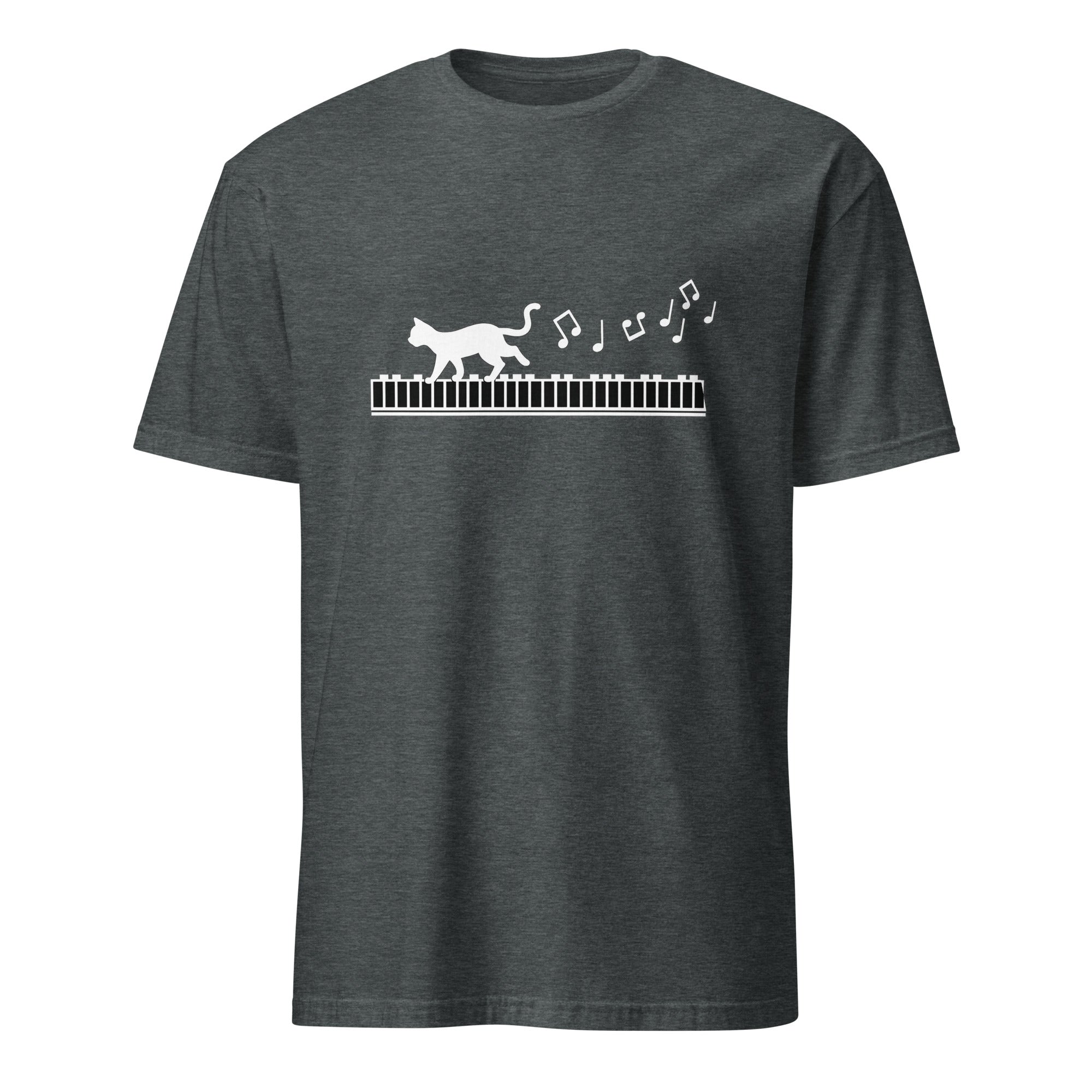  with white cat walking on piano keys music notes design

