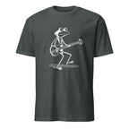 Frog playing bass guitar graphic tee, funny music-themed t-shirt design
