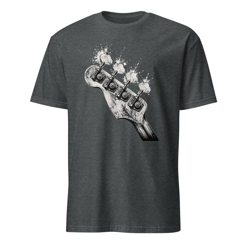 Vintage distressed bass guitar headstock t-shirt design for rock and music lovers
