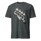 Vintage distressed bass guitar headstock t-shirt design for rock and music lovers
