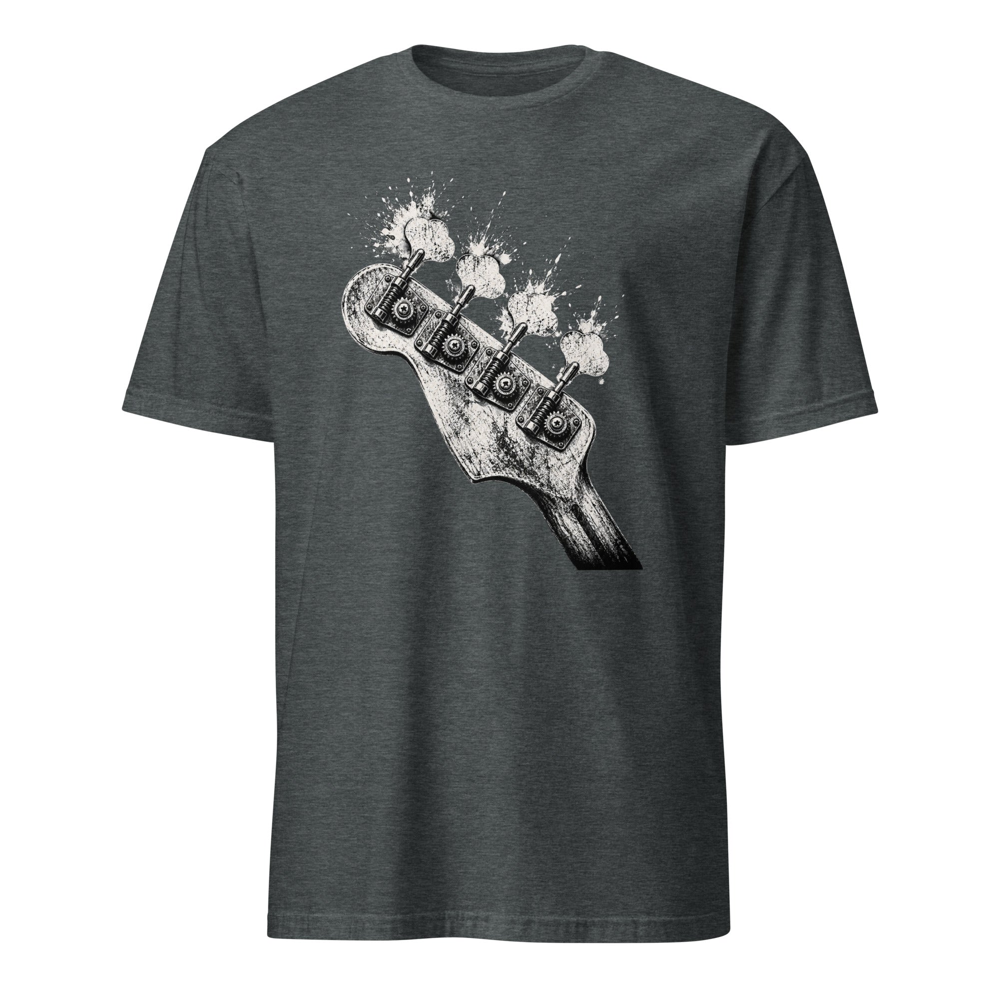 Vintage distressed bass guitar headstock t-shirt design for rock and music lovers
