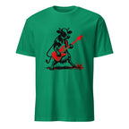  t-shirt with black cow playing red electric guitar vintage rock art design music