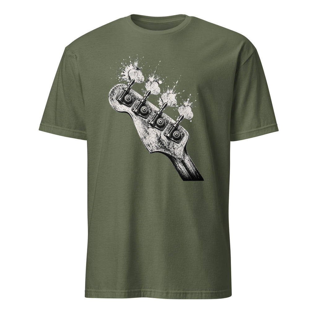 Vintage distressed bass guitar headstock t-shirt design for rock and music lovers
