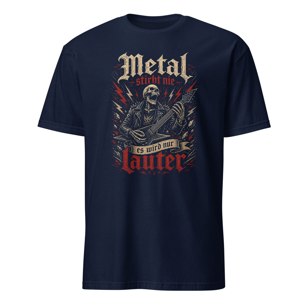 Metal T-Shirt Damen mit Skelett Gitarrist Gothic Design stirbt nie Artwork