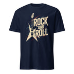 Vintage Rock und Roll T-Shirt mit Sterngitarre-Design und Retro-Schriftzug, schwarze Baumwolle

