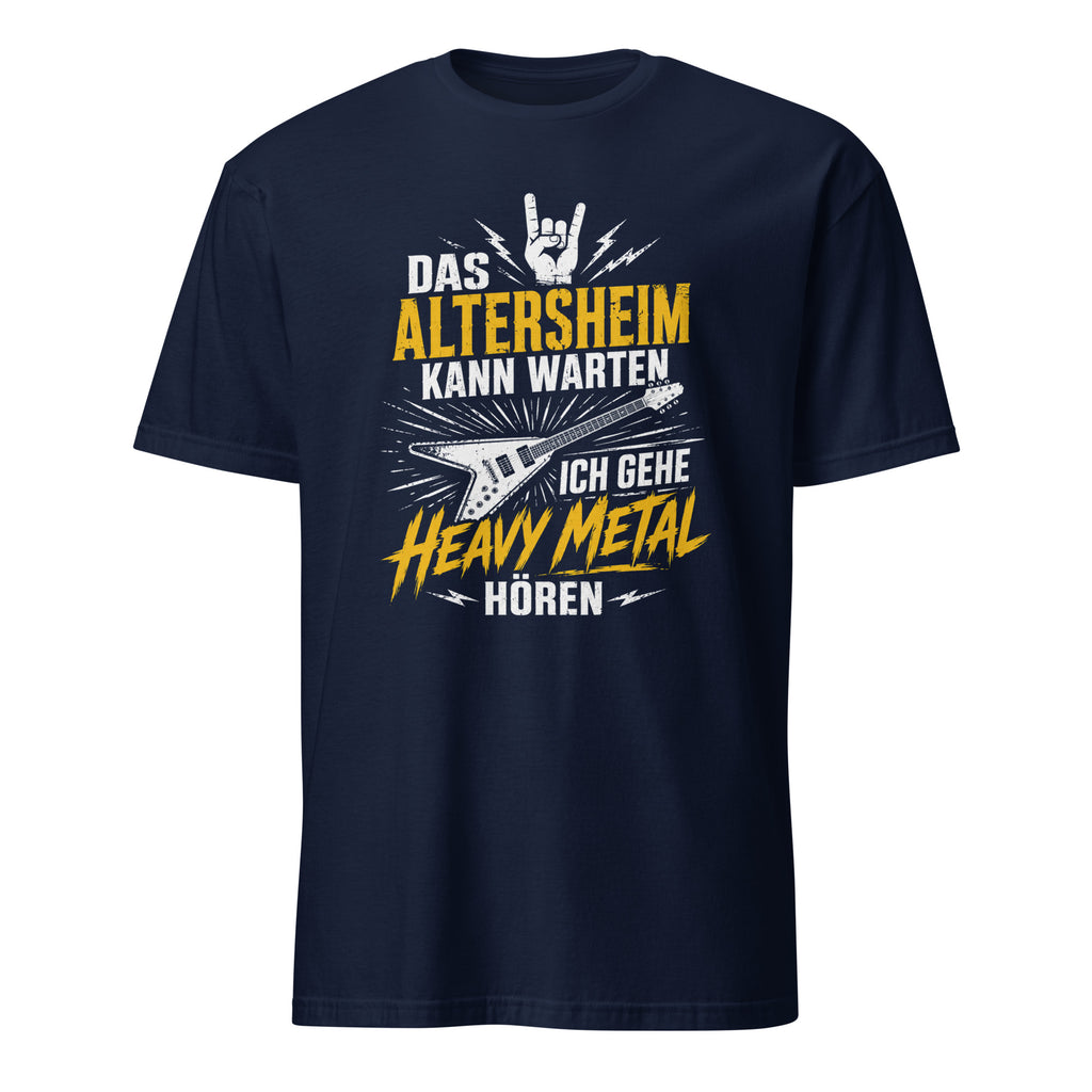 Heavy Metal T-Shirt mit Gitarre, Blitze und lustigem Text, Vintage Rock Design
