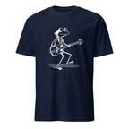 Frog playing bass guitar graphic tee, funny music-themed t-shirt design
