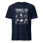Funny guitar lover t-shirt design featuring six guitar-themed daily activity icons
