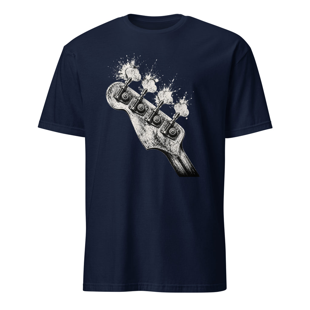 Vintage distressed bass guitar headstock t-shirt design for rock and music lovers
