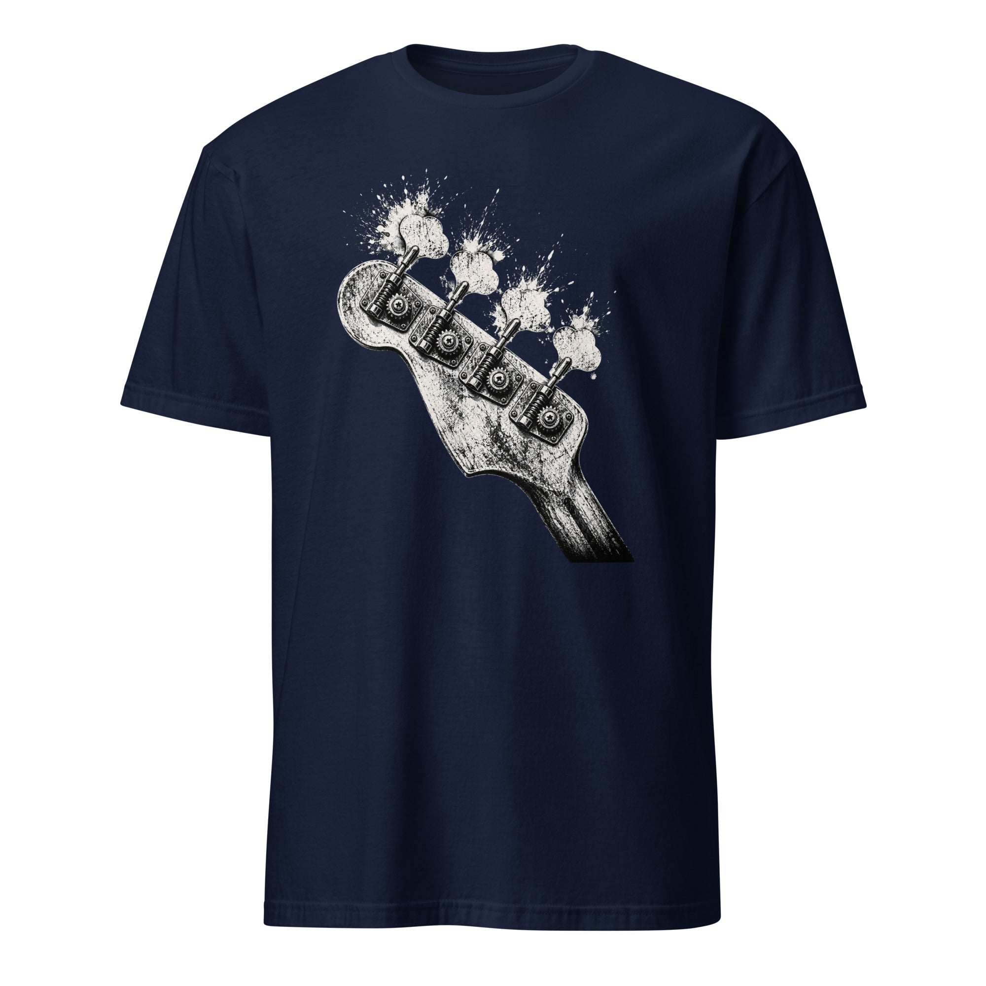 Vintage distressed bass guitar headstock t-shirt design for rock and music lovers
