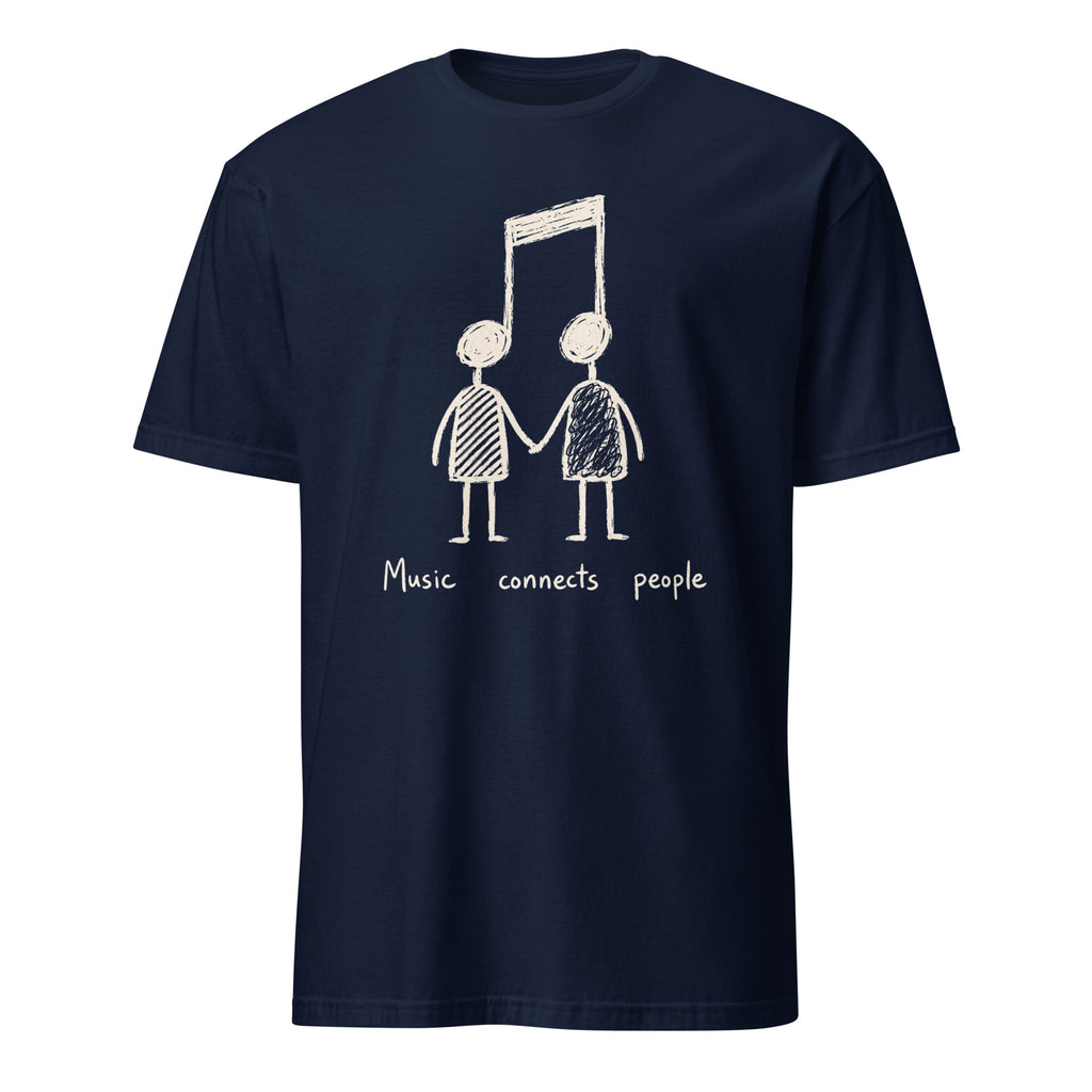  t-shirt with music note and couple holding hands, "Music Connects People" graphic design
