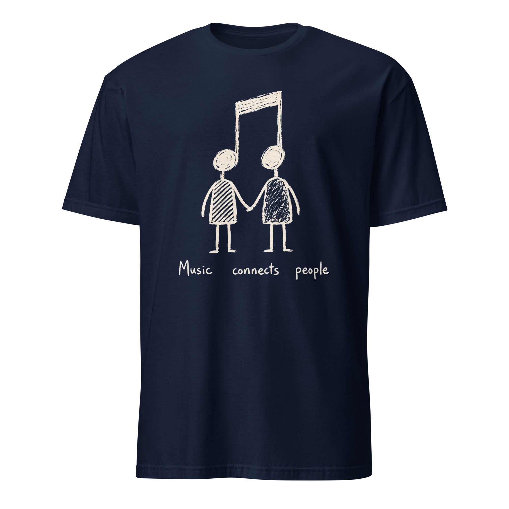  t-shirt with music note and couple holding hands, "Music Connects People" graphic design